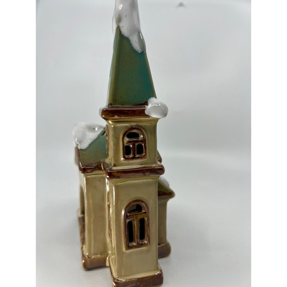 Tii Collections Snow Topped Ceramic C2200 Church Tealight Candle Holder - Picture 5 of 7